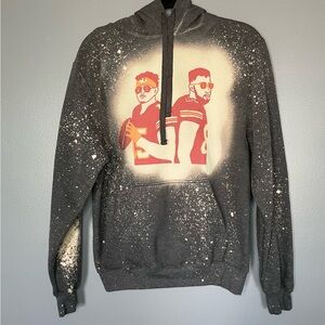 KC Chiefs Mahomes Kelce Grey Hoodie Bleach Speckled Size S
